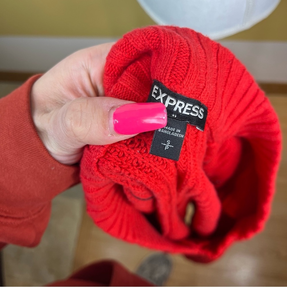 2/$25 Express Bright Red Striped Knit Woven Pullover Bold Chunky Thick Sweater S - Picture 14 of 15